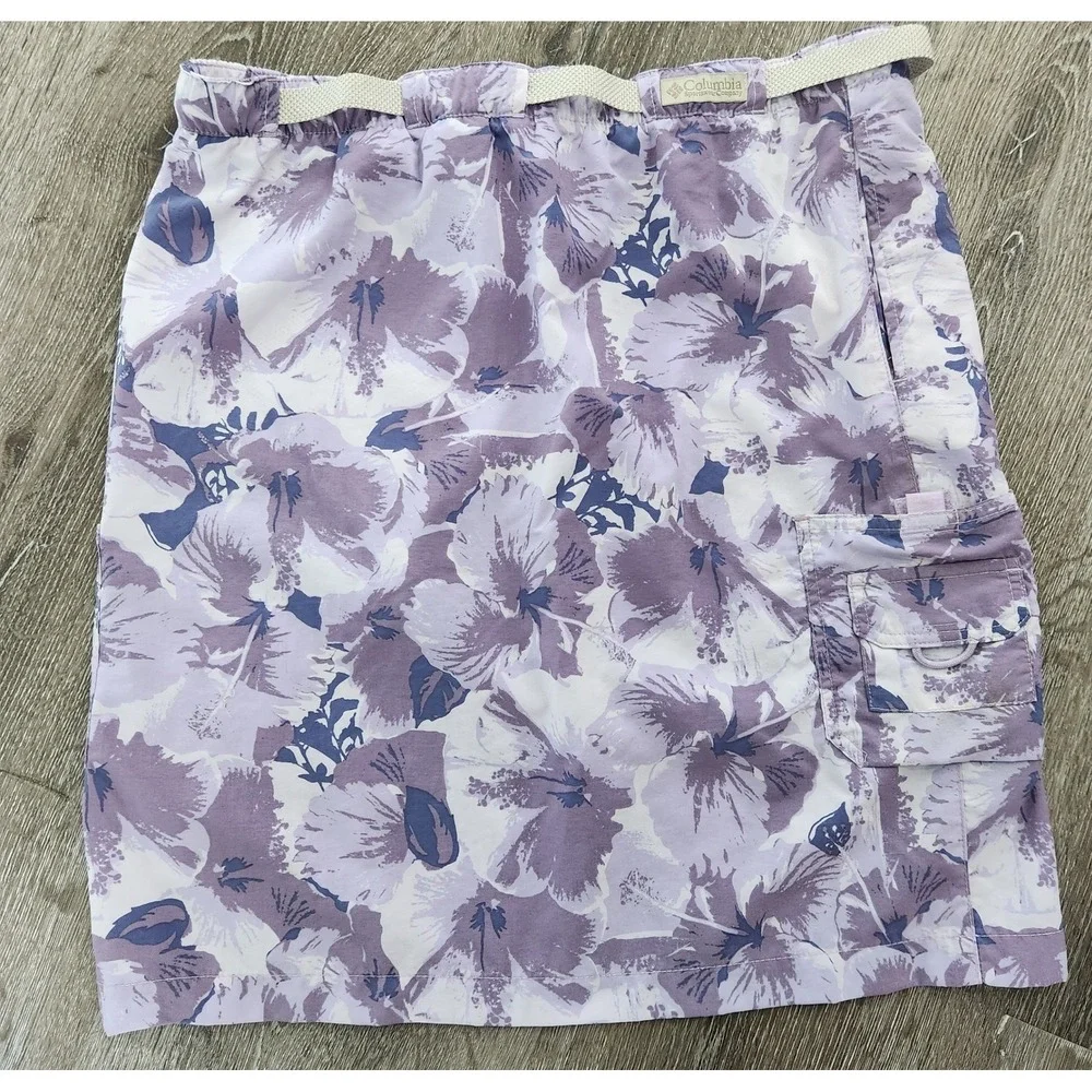 Columbia Womens Purple Floral Hiking Skirt Cargo Pocket Belted AL5014 Size M